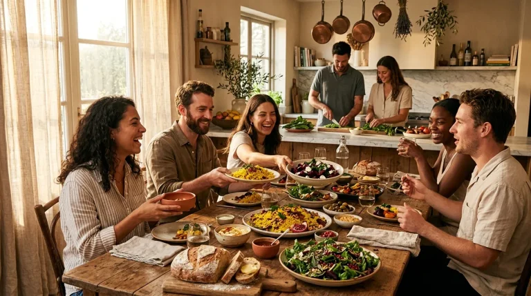 Groupe de personnes partageant un repas autour d'une table